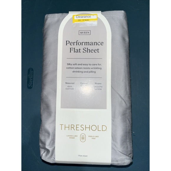Threshold performance flat sheet cotton 400 thread count gray smooth sateen - Picture 1 of 3